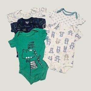 Baby Bodysuits 0-3M 5-Pack Dino & Bear Prints Cotton Rene Rofe Members Mark
